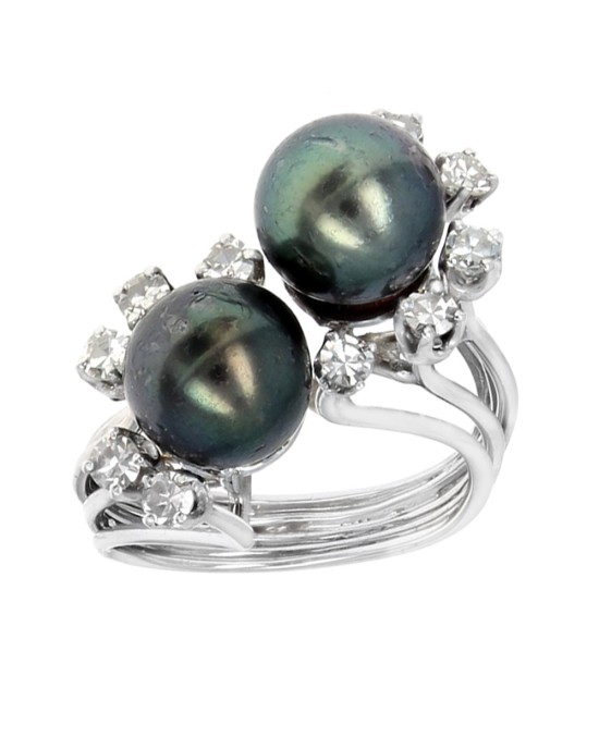Tahitian Pearl and Diamond Open Wire Ring